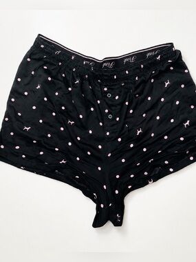 PINK Size Medium Victoria’s Secret Sleep Shorts Black Pink Polka Dot Dog Print